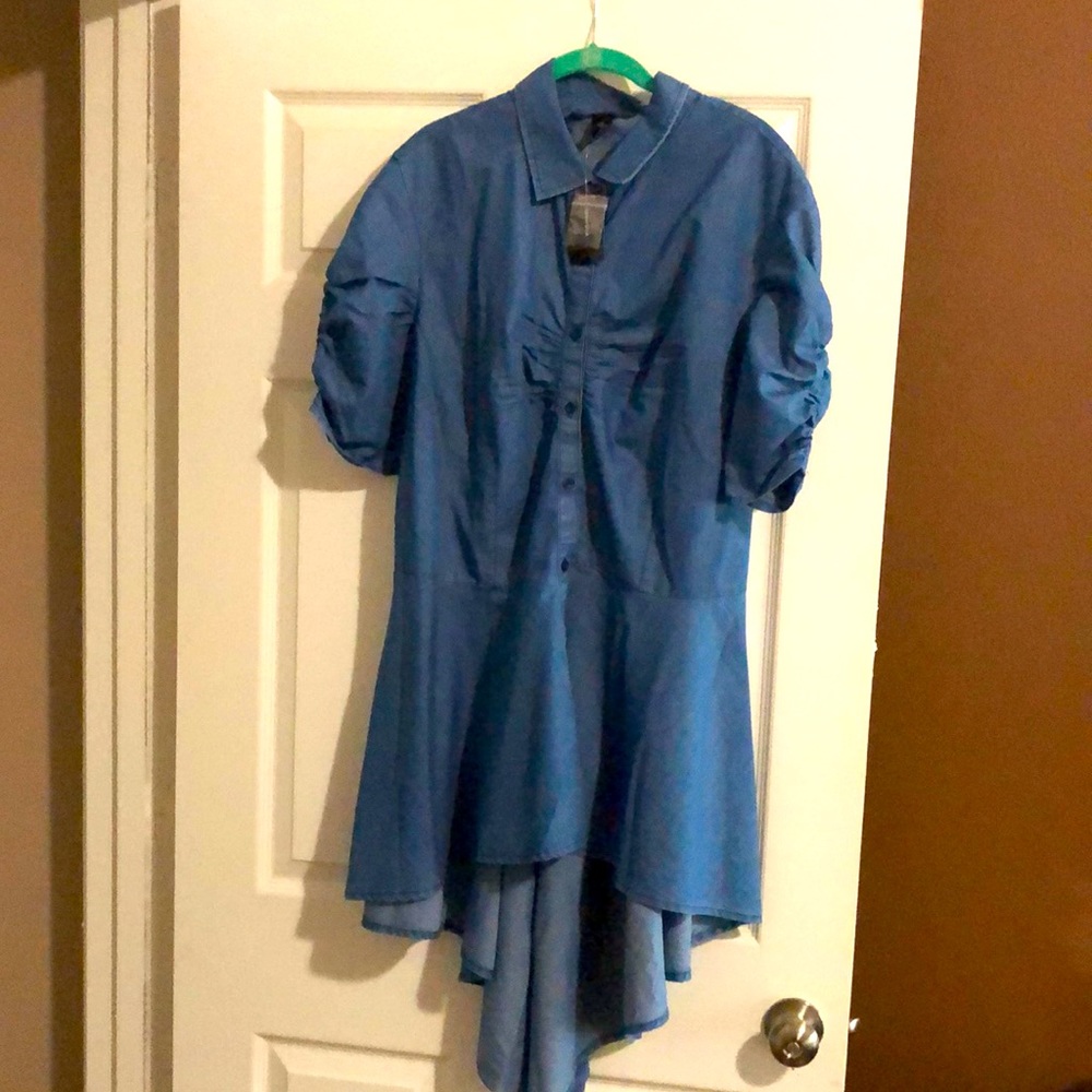 Ashley Stewart Fishtail Denim plus size blouse, size 18.